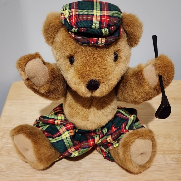 Vintage Poseable Teddy Bear With Golf Club, Golf Pants & Hat. - Picture 1 of 12